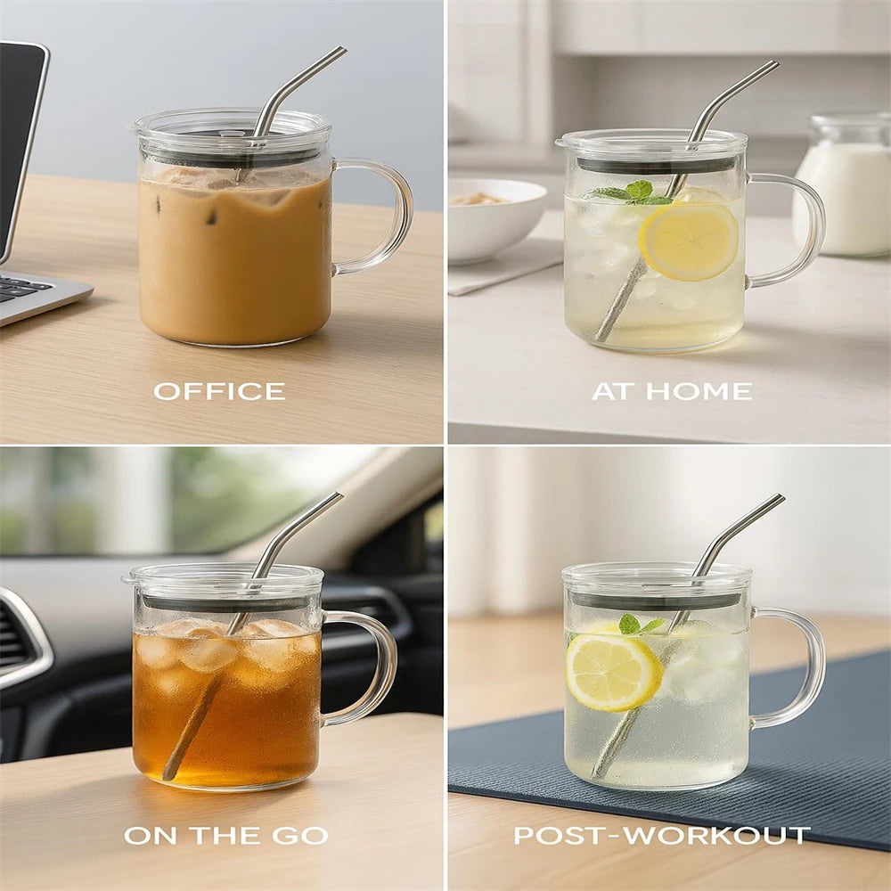 Glass Tumbler with Straw & Lid