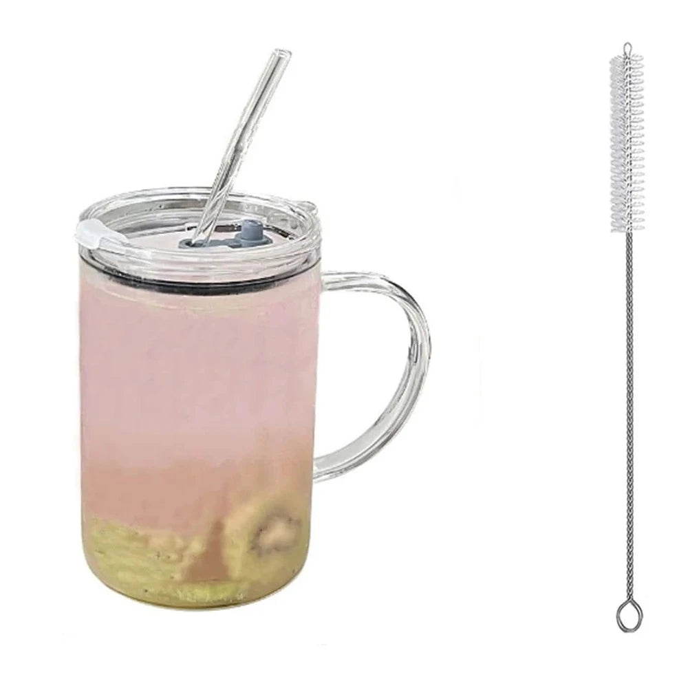Glass Tumbler with Straw & Lid