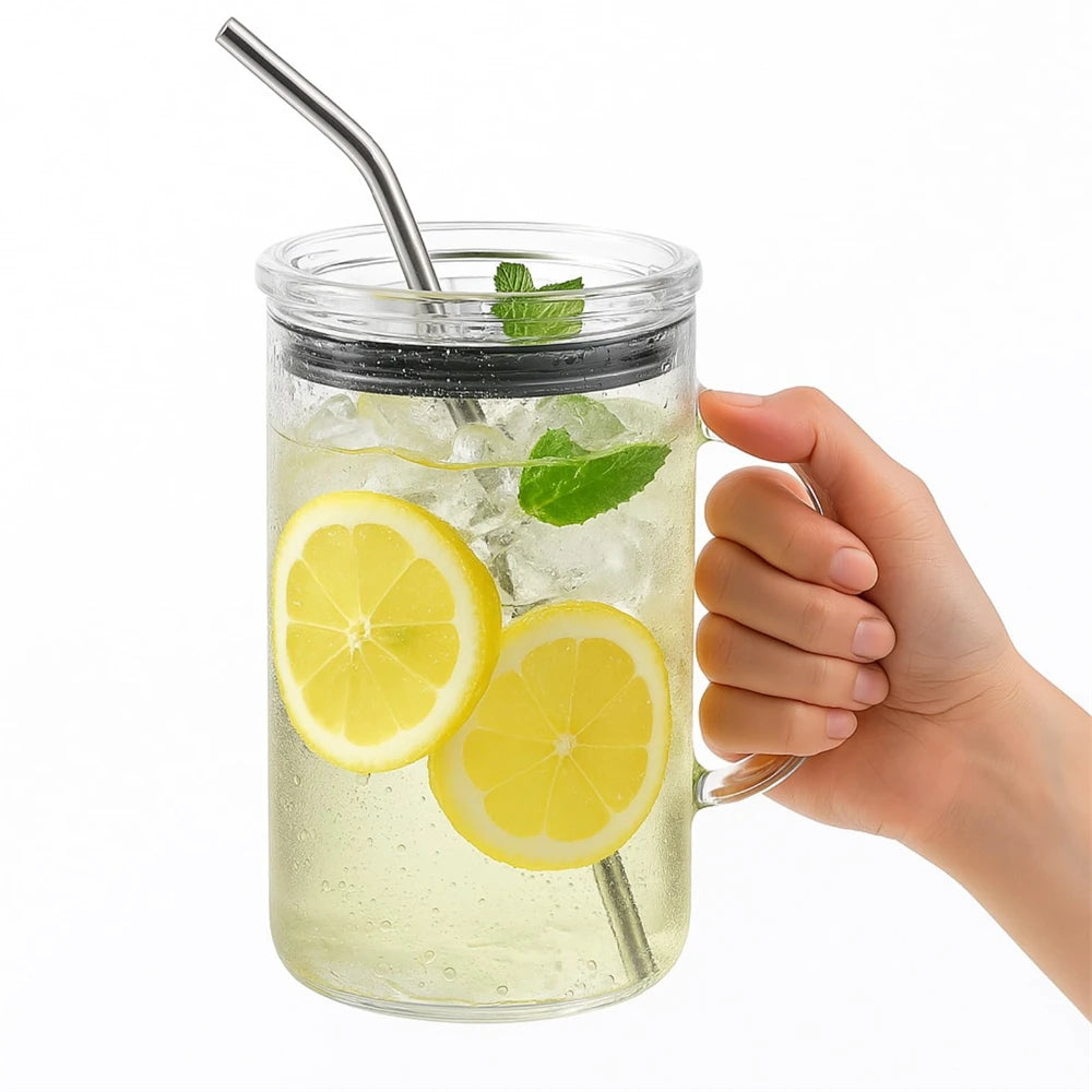 Glass Tumbler with Straw & Lid